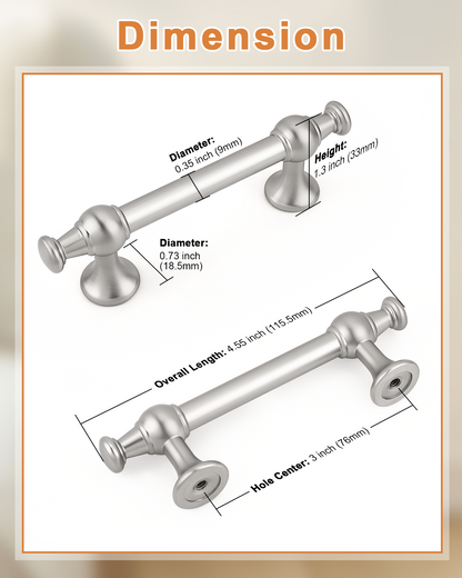 Probrico Brushed Nickel Cabinet Pulls 5 Pack 3 Inch (76mm) Hole Center, Kitchen Cabinet Hardware Nickel Dresser Drawer Pulls, Handles for Cabinets Bathroom Drawers Solid