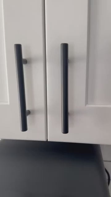 Probrico (5 Pack)Flat Black Kitchen Cabinet Pulls, 3-3/4 Inch Hole Centers Cabinet Hardware EuroT Bar Handles Dresser Pulls
