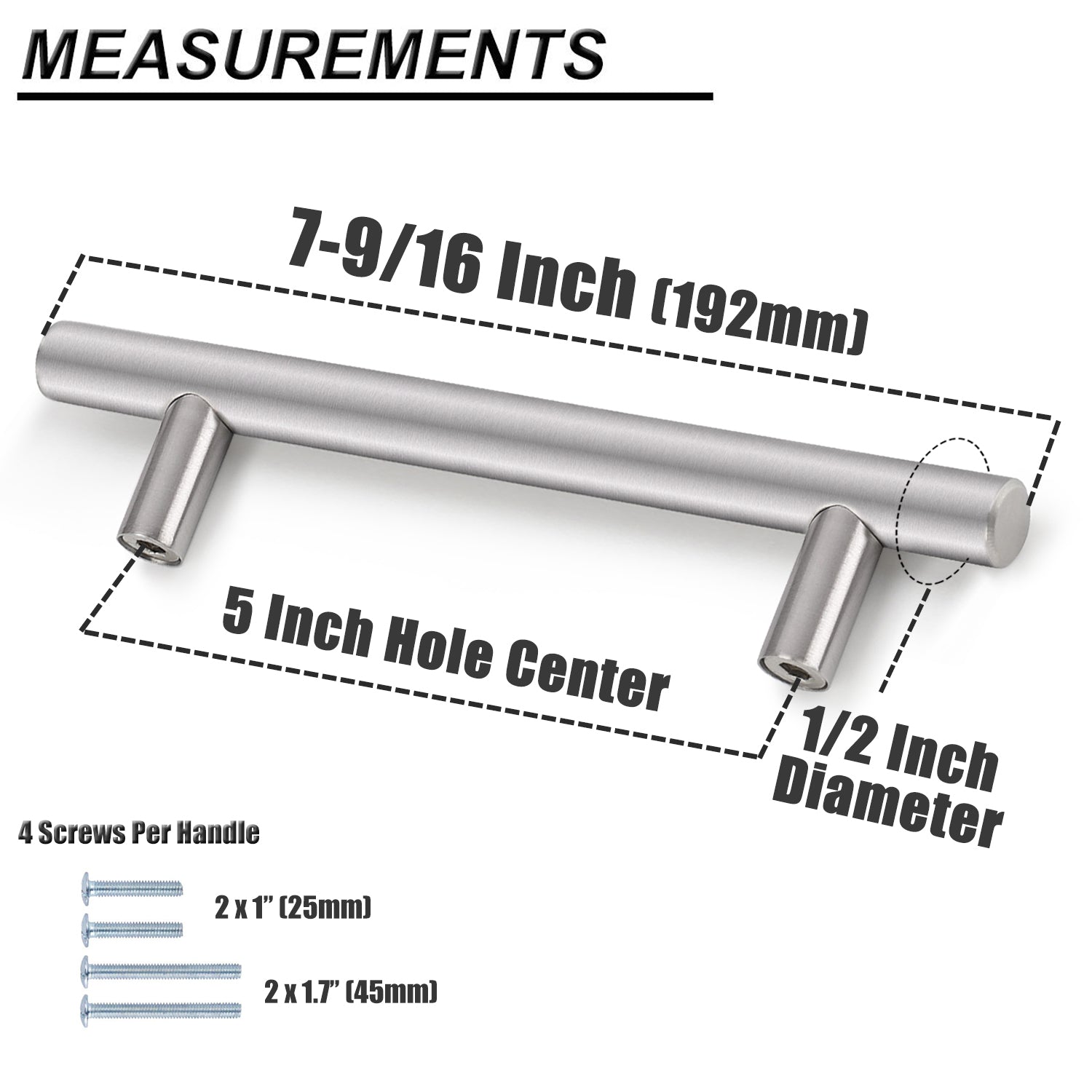 Probrico Stainless Steel Cabinet Handle Brushed Nickel Kitchen Hardware Drawer Pulls 100 Packs 2"-15" PD201HSS - Probrico