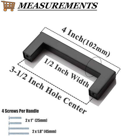 1/2" Square Bar Cabinet Handle Pulls Black Kitchen Hardware Drawer Pull and Knobs 2-12" PDDJS12HBK - Probrico