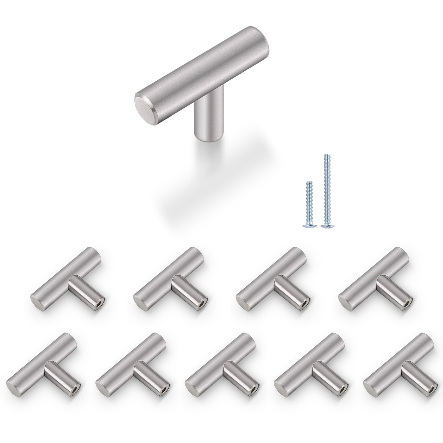 Probrico (10 Pack)2 Inch Stainless Steel Kitchen Cabinet Door Knobs Satin Nickel Euro Style Round T Bar Hardware Single Hole Drawer Dresser Knobs - Probrico