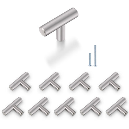 Probrico (10 Pack)2 Inch Stainless Steel Kitchen Cabinet Door Knobs Satin Nickel Euro Style Round T Bar Hardware Single Hole Drawer Dresser Knobs - Probrico