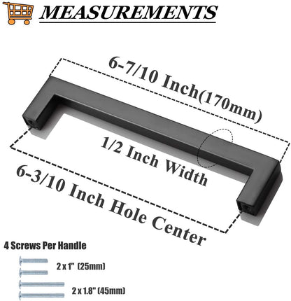 1/2" Square Bar Cabinet Handle Pulls Black Kitchen Hardware Drawer Pull and Knobs 2-12" PDDJS12HBK - Probrico