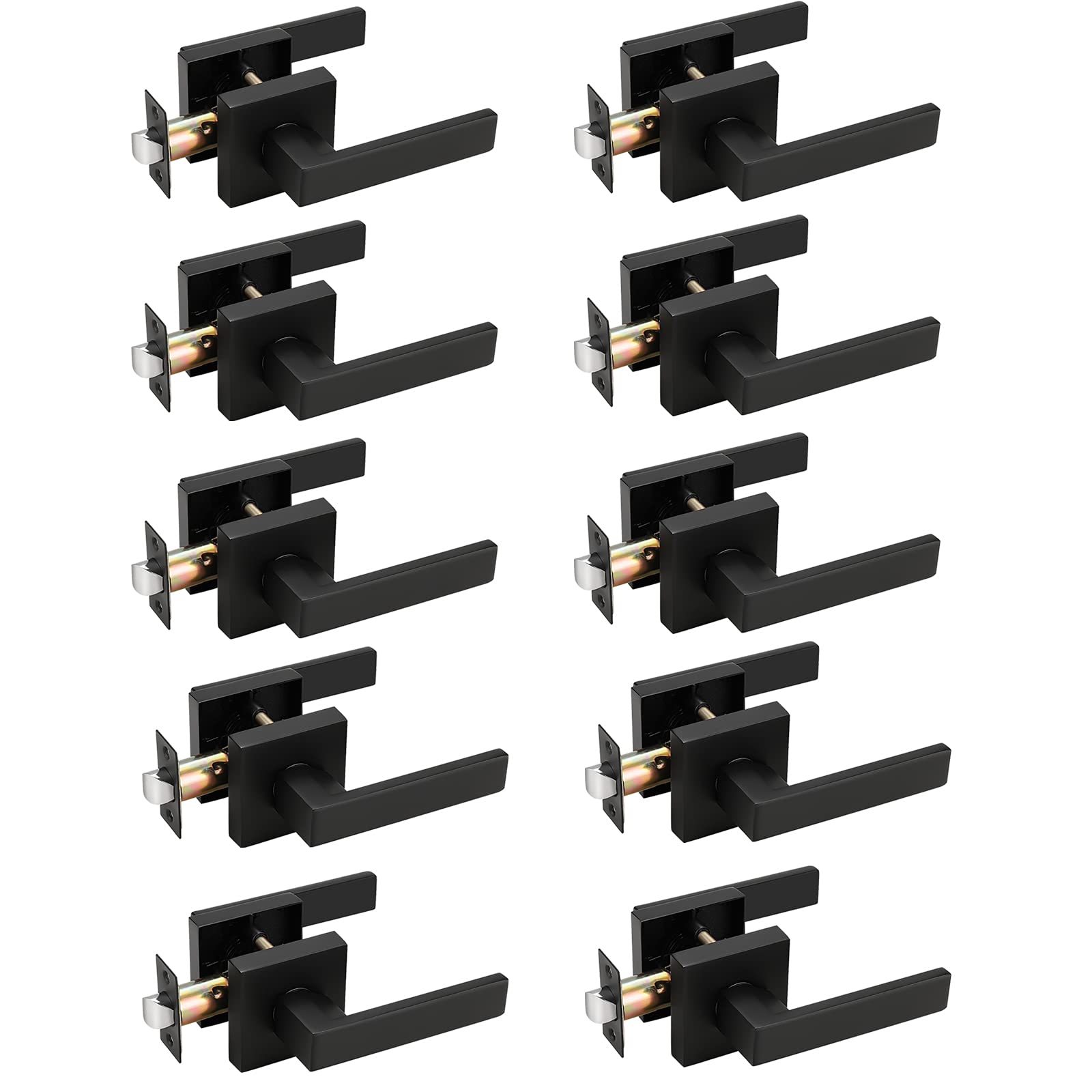 Probrico Hall or Closet Door Levers Locks Black Finish Passage Door Lock 10 Packs - Probrico