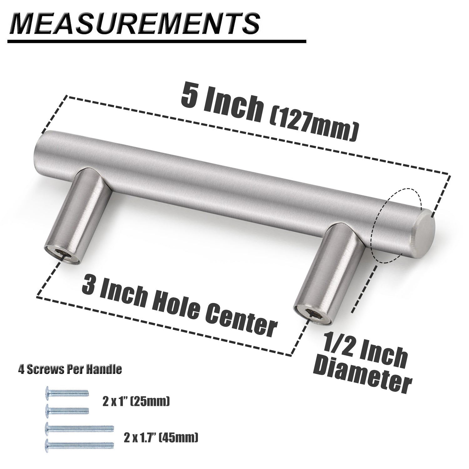 Probrico Stainless Steel Cabinet Handle Brushed Nickel Kitchen Hardware Drawer Pulls 100 Packs 2"-15" PD201HSS - Probrico
