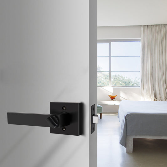 Rectangle Black Door Handles Heavy Duty Privacy Bedroom&Bathroom Door Lock Levers DL01BK - Probrico