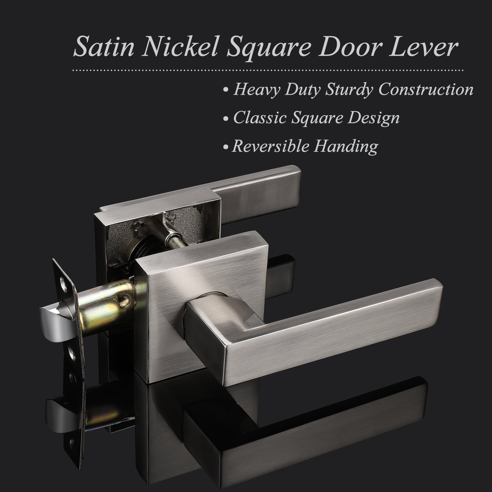 Probrico Passage Door Lever Set with Square Rosette, No Key DL01SNPS - Probrico