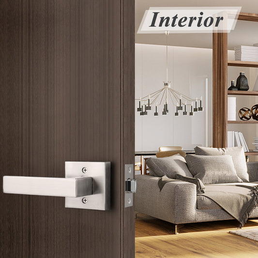 Satin Nickel Passage Door Lever Set with Square Rosette, No Key DL01SNPS - Probrico