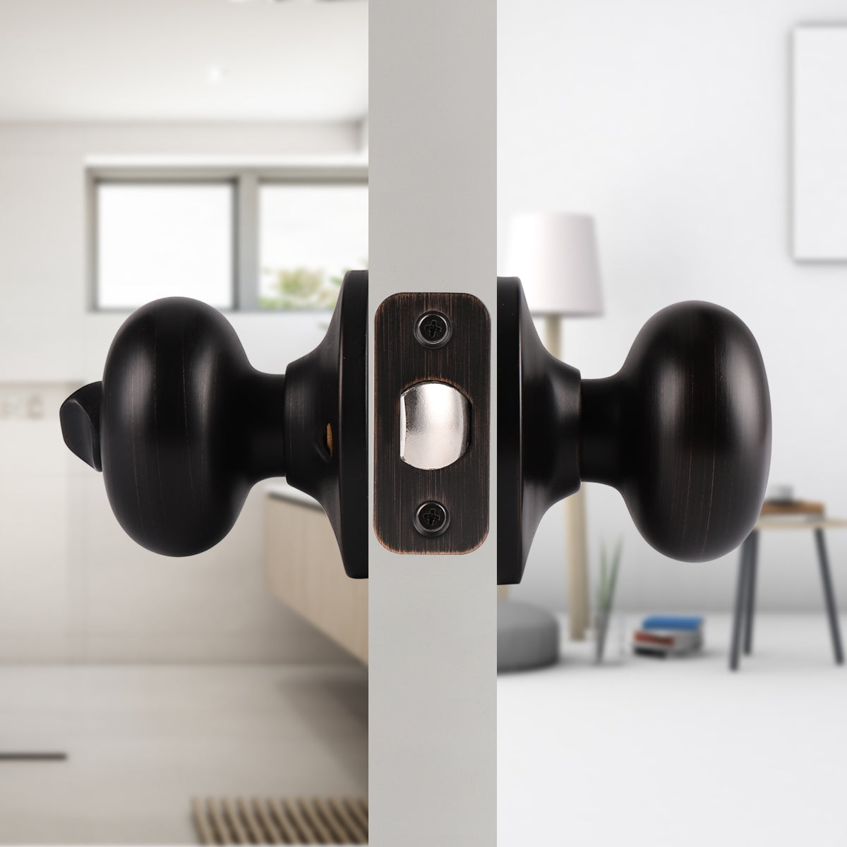 Single Connect Rod Flat Ball Knobs Privacy Door Lock Knob Oil Rubbed Bronze Finish DL5766ORBBK - Probrico