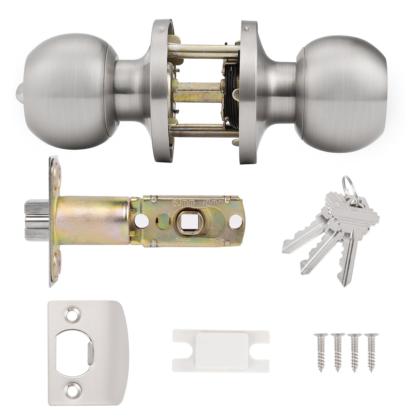 Satin Nickel Round Ball Knobs Keyed Entry/Privacy/Passage/Dummy Door Lock Knob, Satin Nickel Finish DL607SN - Probrico