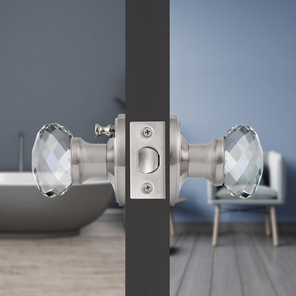 Diamond Crystal Glass Door Knobs with Satin Nickel Round Rosette, Privacy Door Lock DLC10SNBK - Probrico