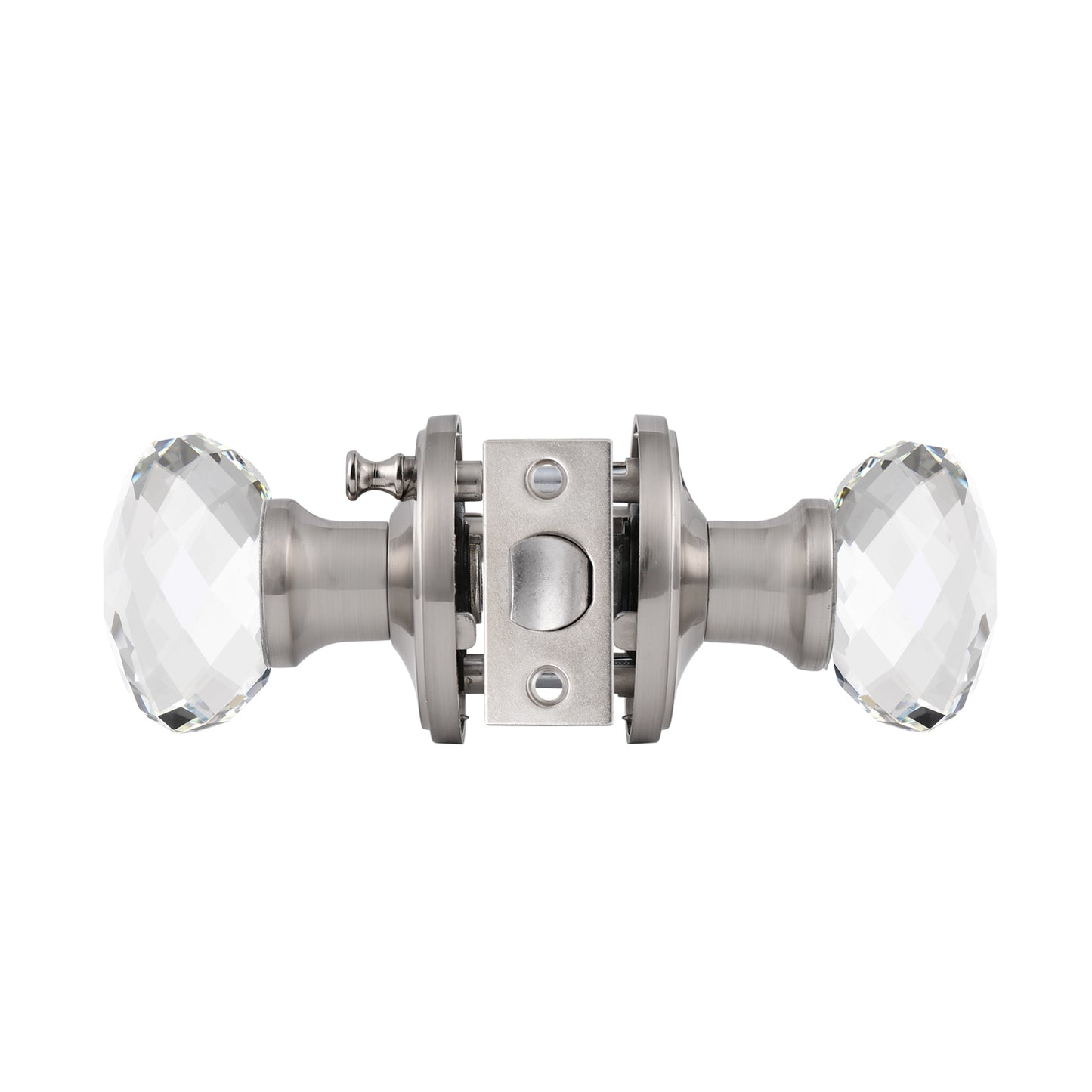 Diamond Crystal Glass Door Knobs with Satin Nickel Round Rosette, Privacy Door Lock DLC10SNBK - Probrico