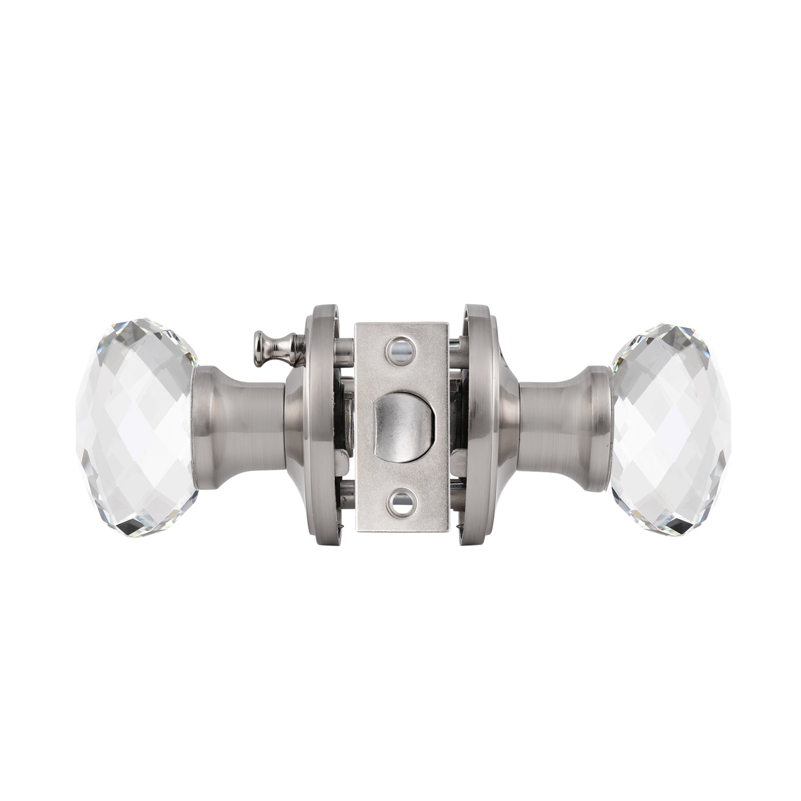 Diamond Crystal Glass Door Knobs with Satin Nickel Round Rosette, Privacy Door Lock DLC10SNBK - Probrico