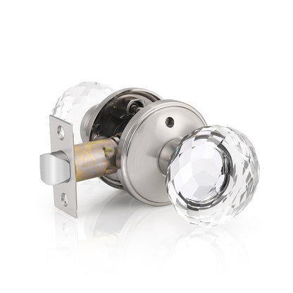 Diamond Crystal Glass Door Knobs with Satin Nickel Round Rosette, Privacy Door Lock DLC10SNBK - Probrico