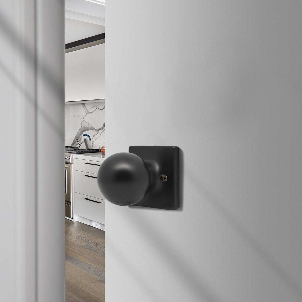 Round Ball Knob with Square Rosette, Interior Passage Door Knobs Black DLS07BKPS - Probrico