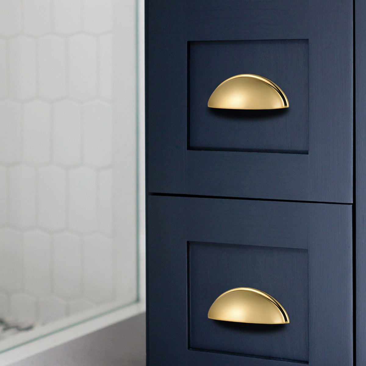 Cup Pull Knobs Gold Finish Shell Style Cabinet Handles 3 inch 76mm PD82981HGD - Probrico