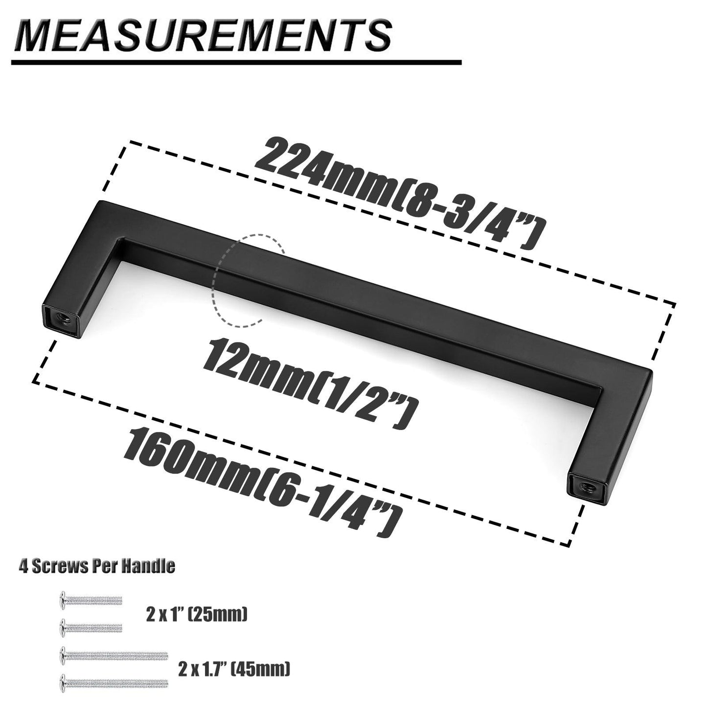 10mm Square Bar Kitchen Handle Pulls Black Finish Cabinet Hardware Drawer Pulls Knobs 2-12" PDDJS10HBK - Probrico