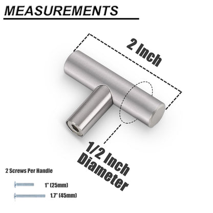Probrico (10 Pack)2 Inch Stainless Steel Kitchen Cabinet Door Knobs Satin Nickel Euro Style Round T Bar Hardware Single Hole Drawer Dresser Knobs - Probrico