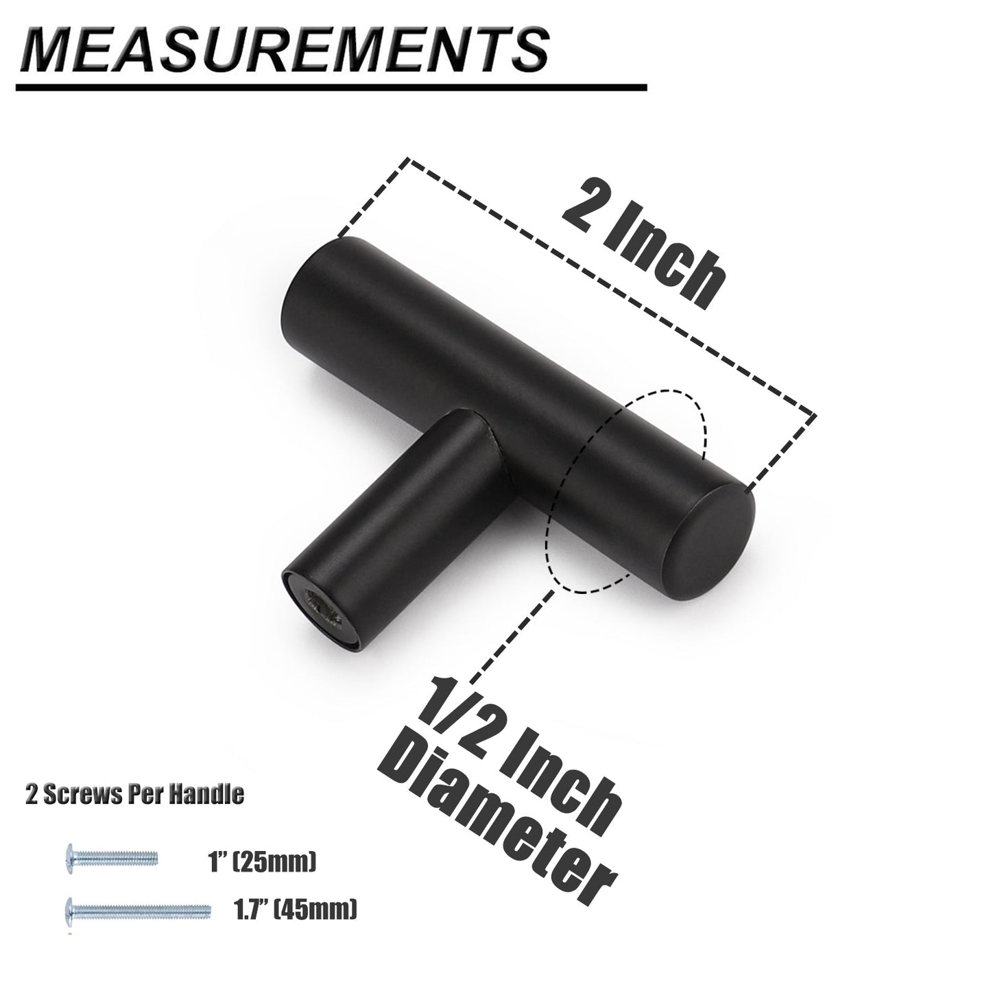 Probrico 2 Inch Flat Black Kitchen Cabinet T Bar Knobs Single Hole Modern Bedroom Dresser Pull Kitchen Cabinet Handles 10 Pack PS3383HBK - Probrico