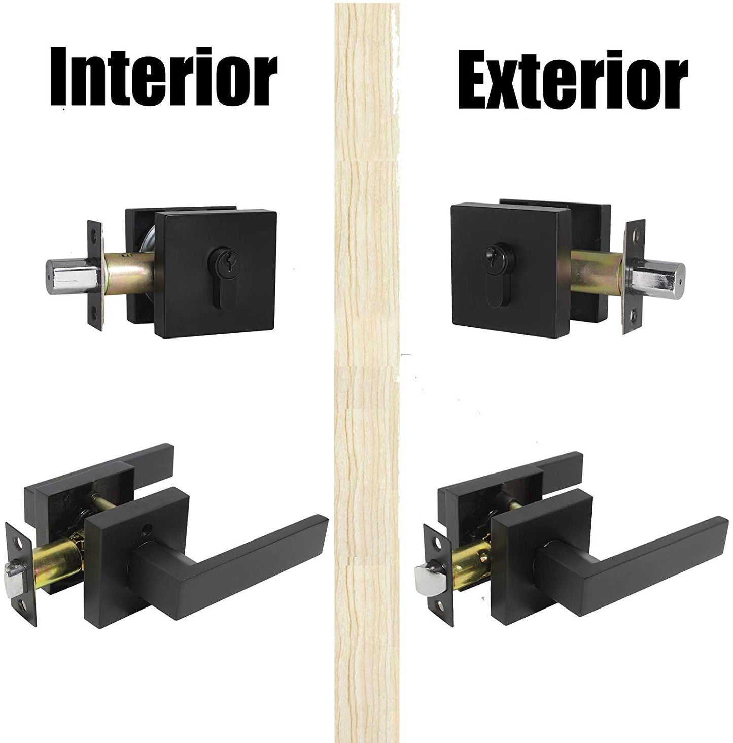 Passage Door Levers and Double Cylinder Deadbolts Lock Set (Keyed Alike), Black Finish - Probrico