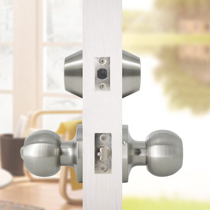 Round Ball Door Knob Lock with Double Cylinder Deadbolt Entry Keyed Lockset Satin Nickel Finish- Keyed Alike DL607ET-102SN - Probrico